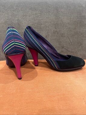 United Nude Suede Leather Fabric Pumps 4” heel Black Pink/ Multicoloured 39